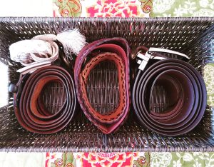 Womens Belt Storage in Baskets and Bins Bella Organizing Professional Home Organizers in Oakland and San Francisco Bay Area